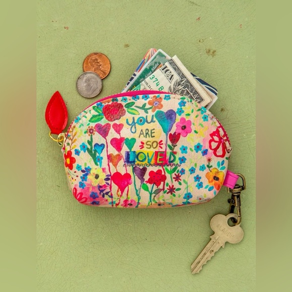 "You Are So Loved" Handbags - "You Are So Loved" Purse Natural Life Vegan Leather Mini Pouch FloralHeart Coin